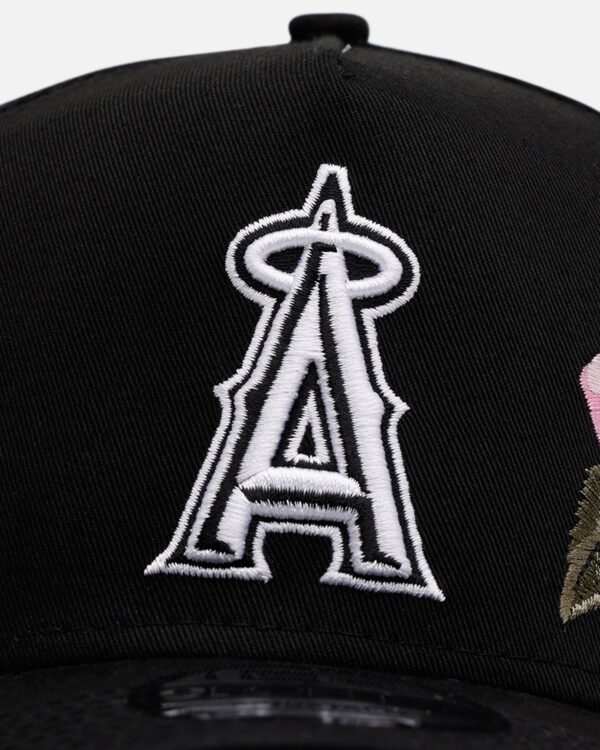 New Era Los Angeles Angels 'Pink Rose Embroidery' 9FORTY A-Frame Snapback Black/Pink - Image 5