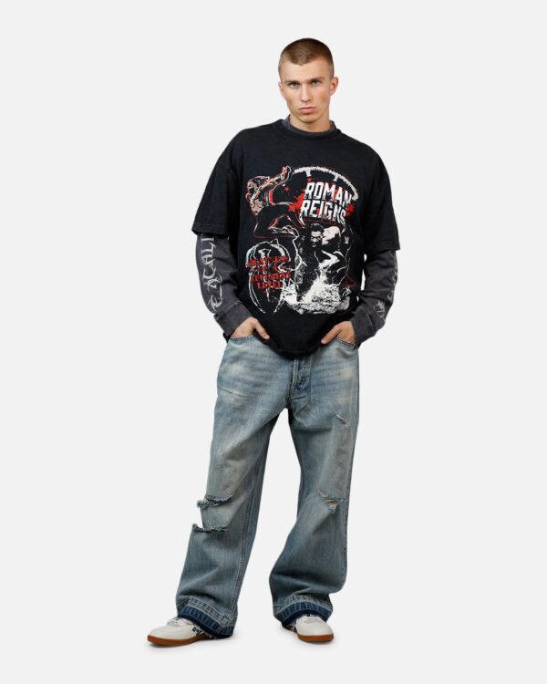 Culture Kings X WWE Roman Reigns Wrestlemania XLI Vintage T-Shirt Black Acidwash - Image 3