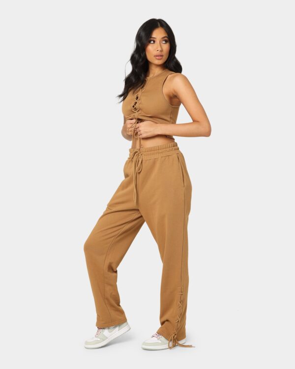 EN ES Women's Mason Lace Up Track Pants Tan - Image 2