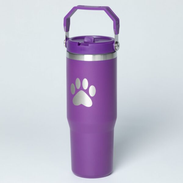 Paw Print Stainless Steel Tumbler with Flip Straw - 30 oz - Image 7