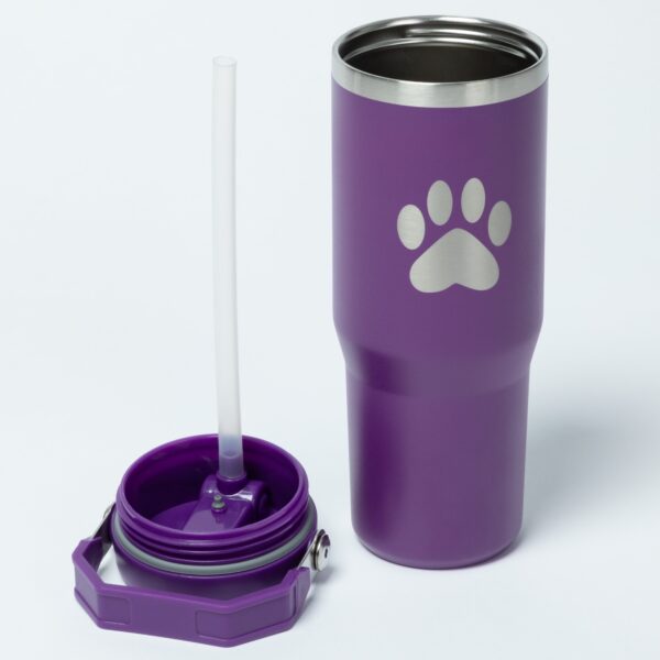 Paw Print Stainless Steel Tumbler with Flip Straw - 30 oz - Image 11