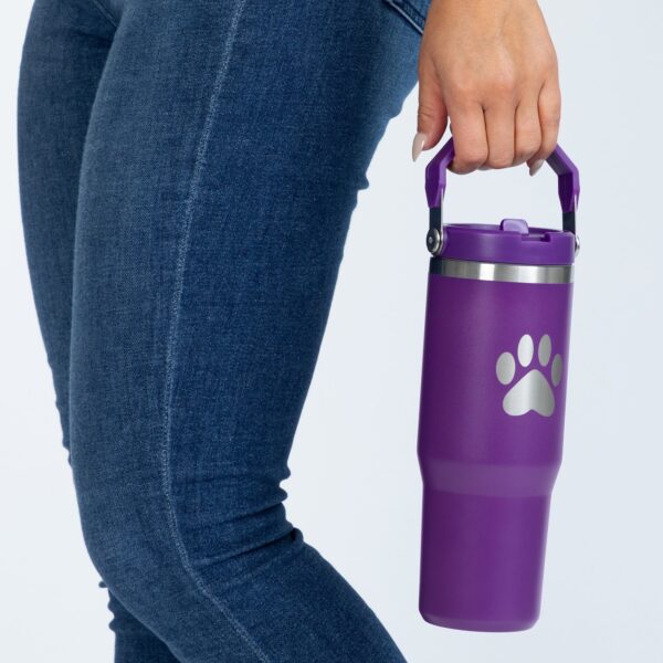 Paw Print Stainless Steel Tumbler with Flip Straw - 30 oz - Image 2