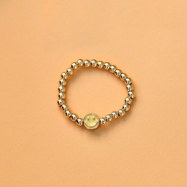Happy Face Gold Bead Stretch Ring - Image 4
