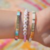 Cream Tile Bead Gold Stretch Bracelet - Image 2