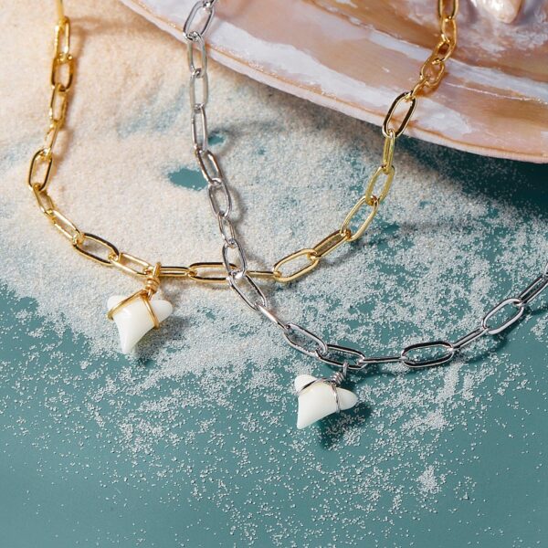 White Shark Tooth Chain Anklet - Image 7