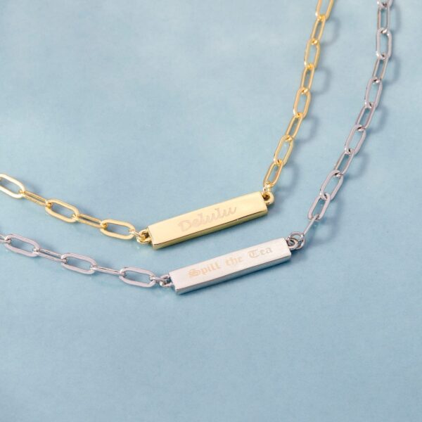 Engravable Paperclip Chain Bar Necklace - Image 6
