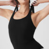 Ribbed Sea Coast Scoop Neck Tank - Black - Image 4