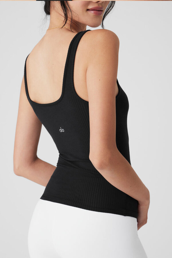 Ribbed Sea Coast Scoop Neck Tank - Black - Image 5