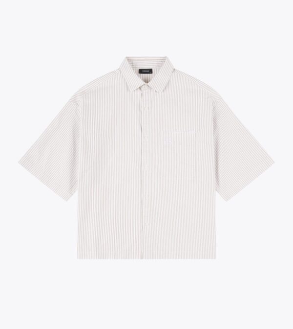 Box Crop Shirt Beige Stripe - Image 5