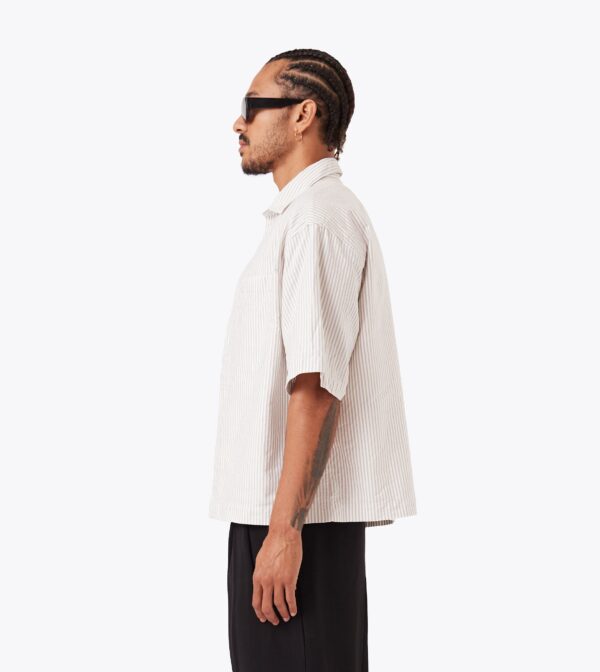 Box Crop Shirt Beige Stripe - Image 4