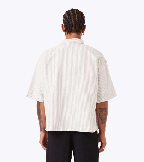 Box Crop Shirt Beige Stripe - Image 6