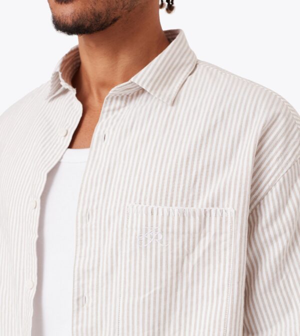 Box Crop Shirt Beige Stripe - Image 7