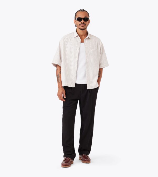 Box Crop Shirt Beige Stripe - Image 2