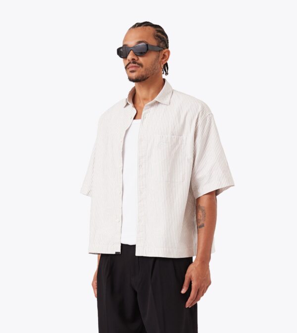 Box Crop Shirt Beige Stripe - Image 3